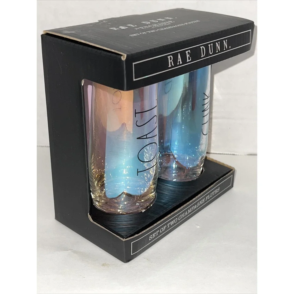 Rae Dunn Iridescent Stemless Champagne Flutes Set of 2 Toast Clink New‎